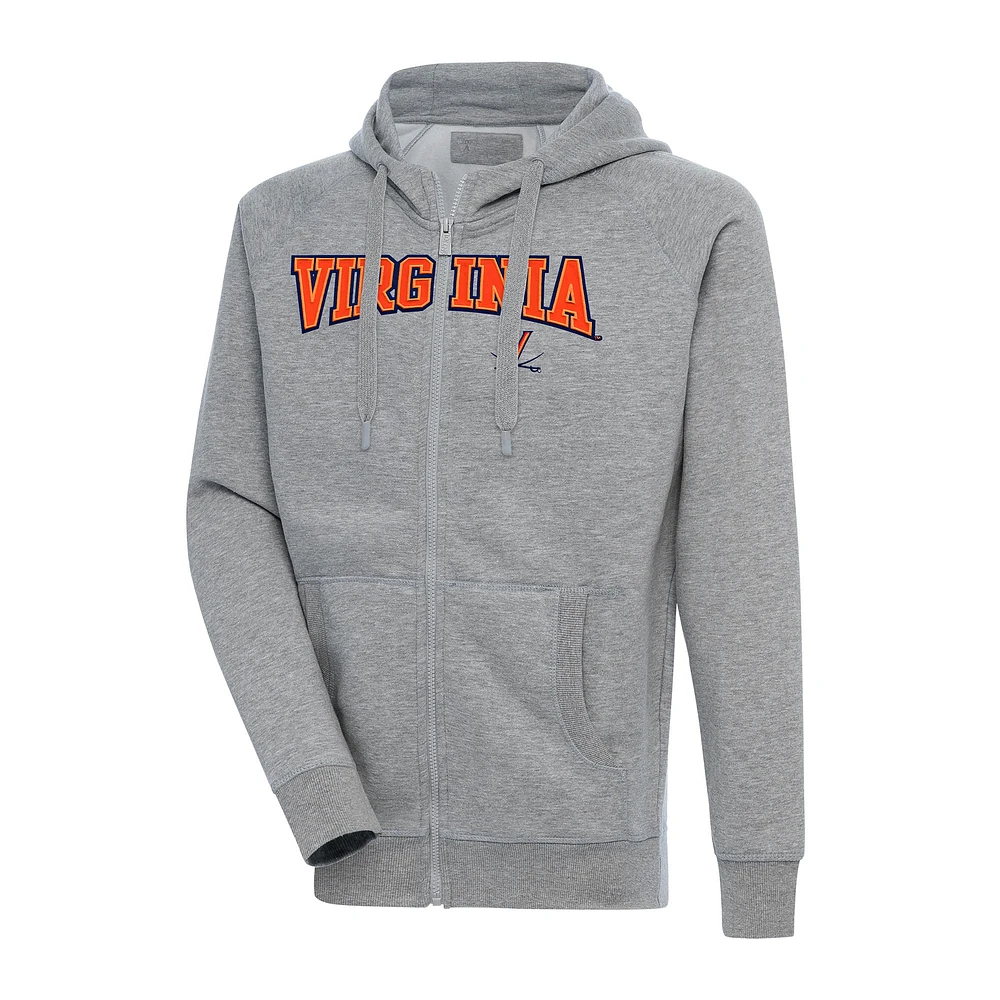 Men's Antigua Heather Gray Virginia Cavaliers Big & Tall Victory Raglan Full-Zip Hoodie Jacket