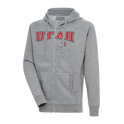 Men's Antigua Heather Gray Utah Utes Big & Tall Victory Raglan Full-Zip Hoodie Jacket
