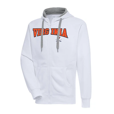 Men's Antigua White Virginia Cavaliers Big & Tall Victory Raglan Full-Zip Hoodie Jacket