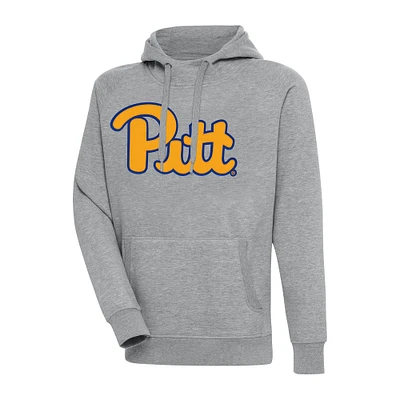 Men's Antigua Heather Gray Pitt Panthers Big & Tall Victory Raglan Pullover Hoodie