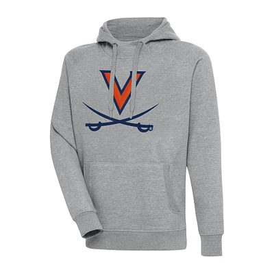 Men's Antigua Heather Gray Virginia Cavaliers Big & Tall Victory Raglan Pullover Hoodie