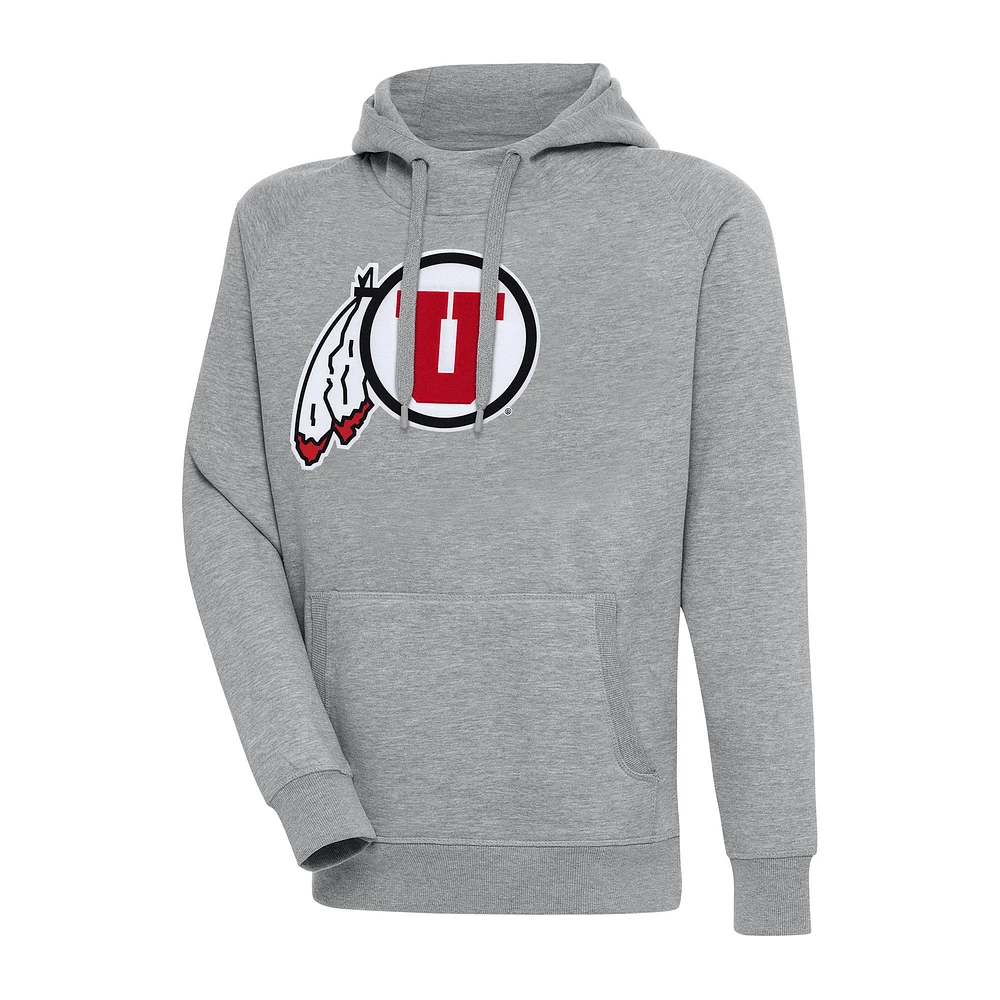 Men's Antigua Heather Gray Utah Utes Big & Tall Victory Raglan Pullover Hoodie