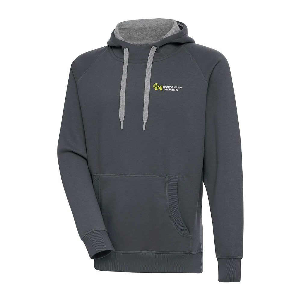Men's Antigua Charcoal George Mason Patriots Victory Pullover Hoodie