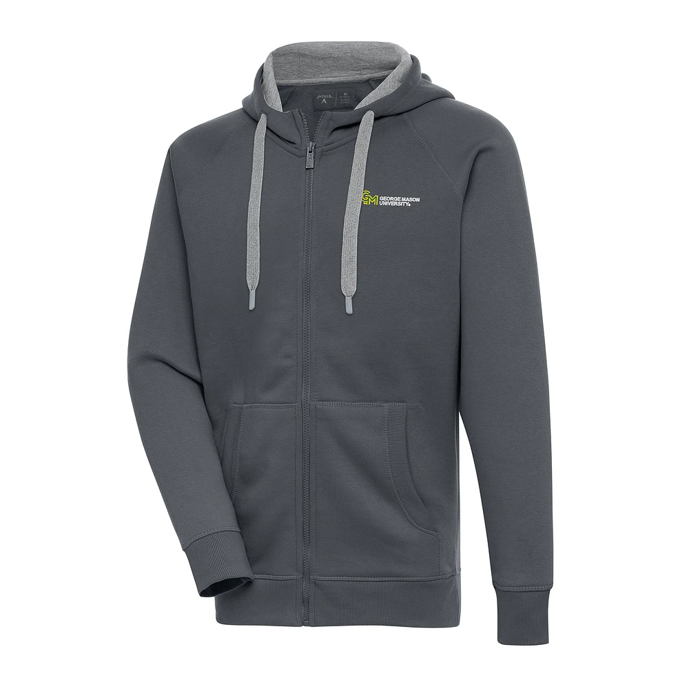 Men's Antigua Charcoal George Mason Patriots Victory Raglan Full-Zip Hoodie Jacket