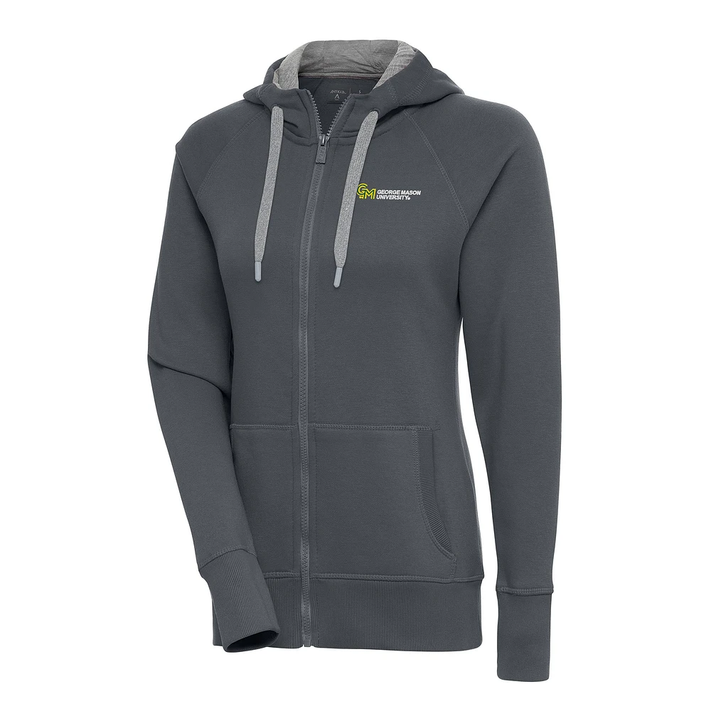 Women's Antigua Charcoal George Mason Patriots Victory Raglan Full-Zip Hoodie Jacket