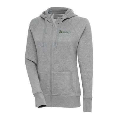 Women's Antigua Heather Gray George Mason Patriots Victory Raglan Full-Zip Hoodie Jacket