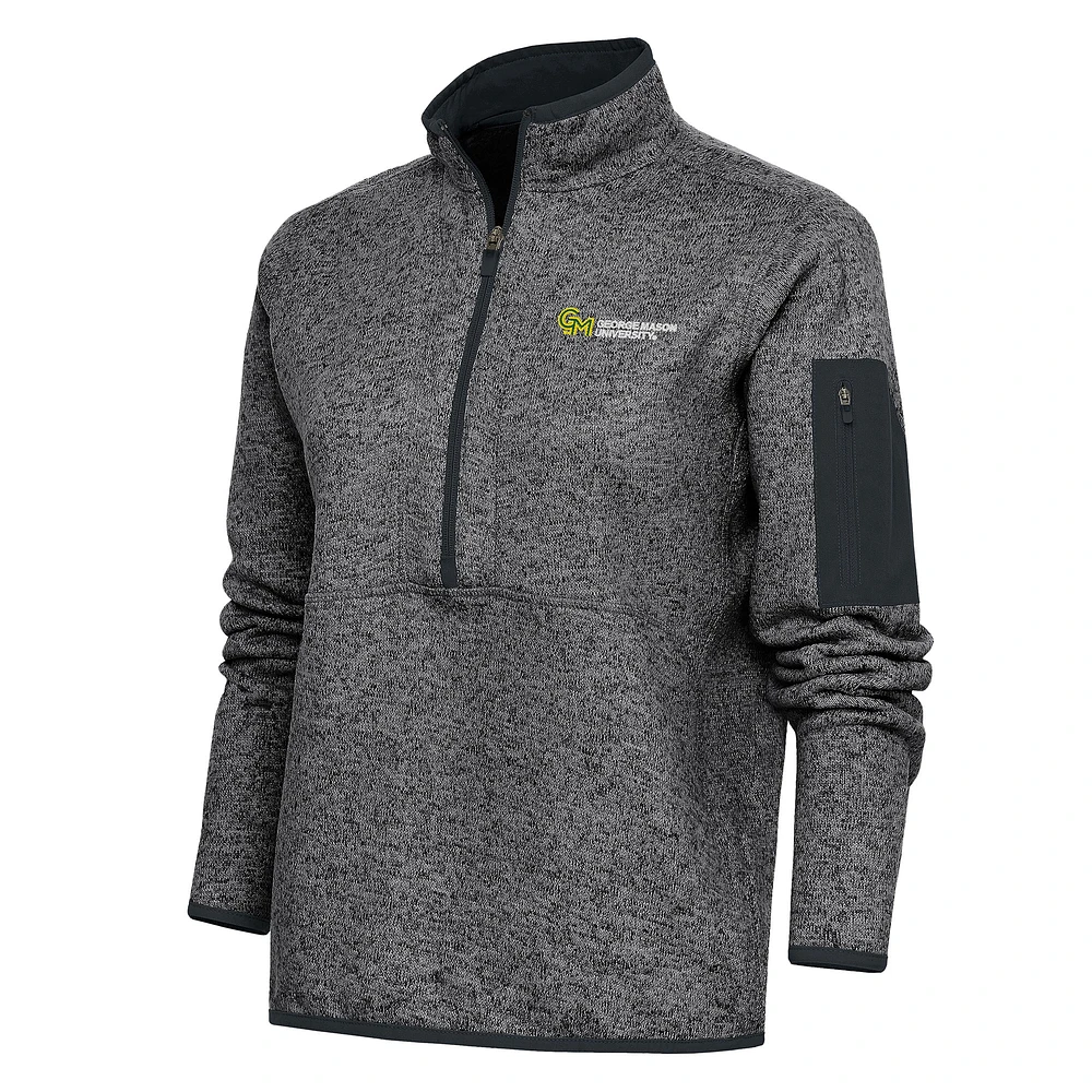 Women's Antigua Heather Charcoal George Mason Patriots Fortune Half-Zip Sweatshirt