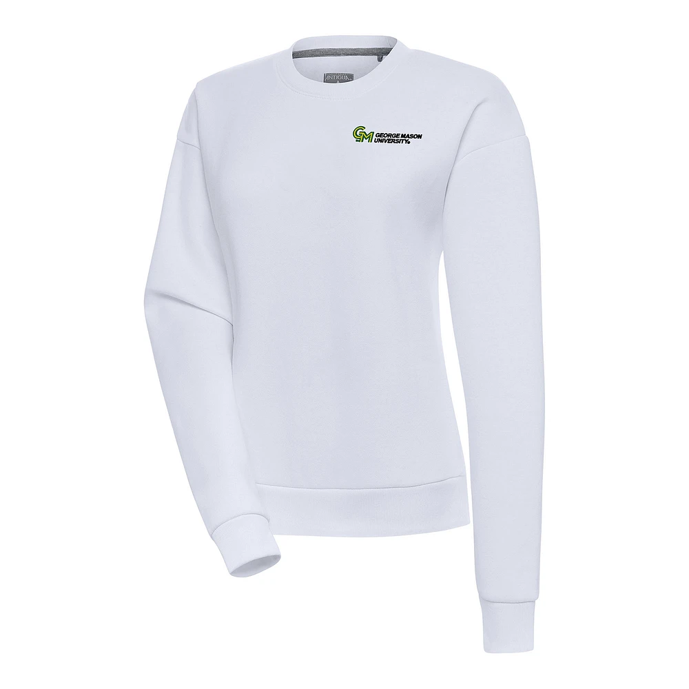 Women's Antigua White George Mason Patriots Victory Crewneck Pullover Sweatshirt
