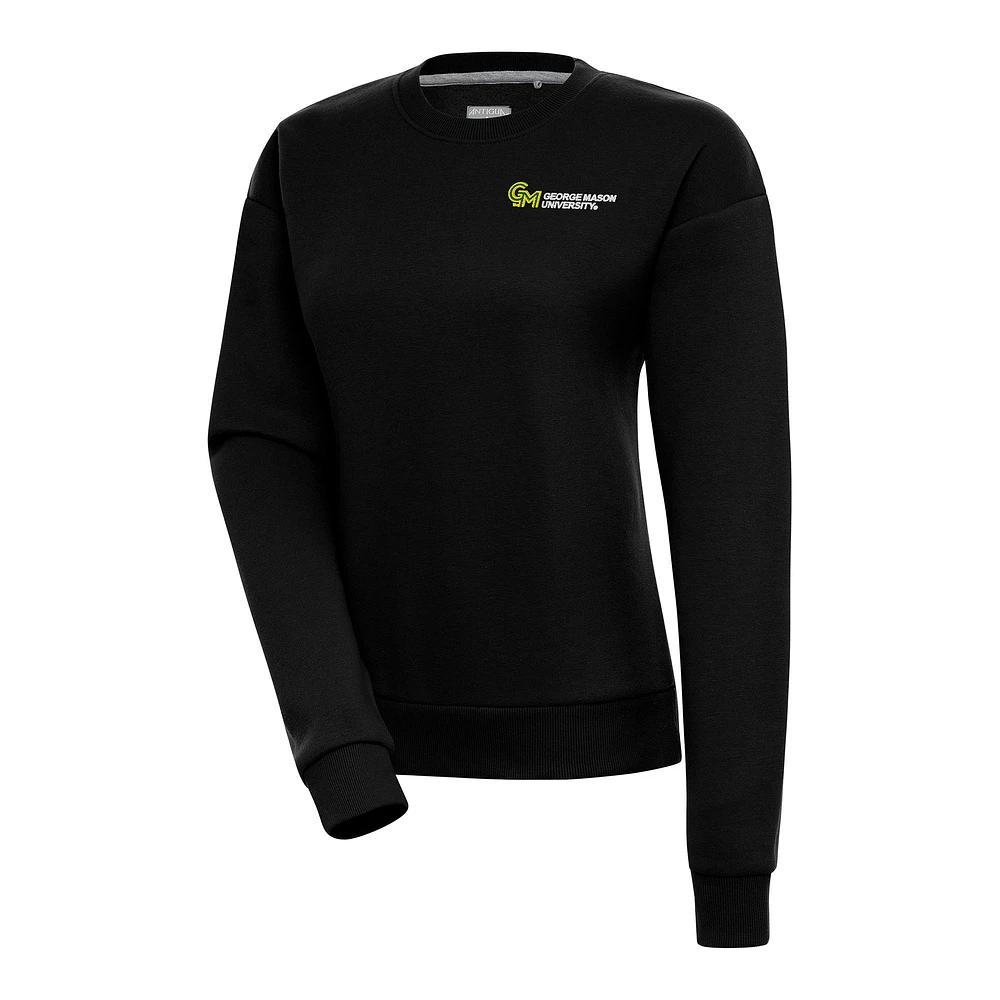 Women's Antigua Black George Mason Patriots Victory Crewneck Pullover Sweatshirt