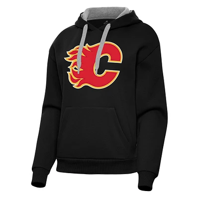 Women's Antigua Black Calgary Flames Victory Pullover Hoodie