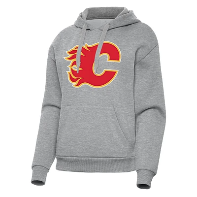 Women's Antigua Heather Gray Calgary Flames Victory Pullover Hoodie