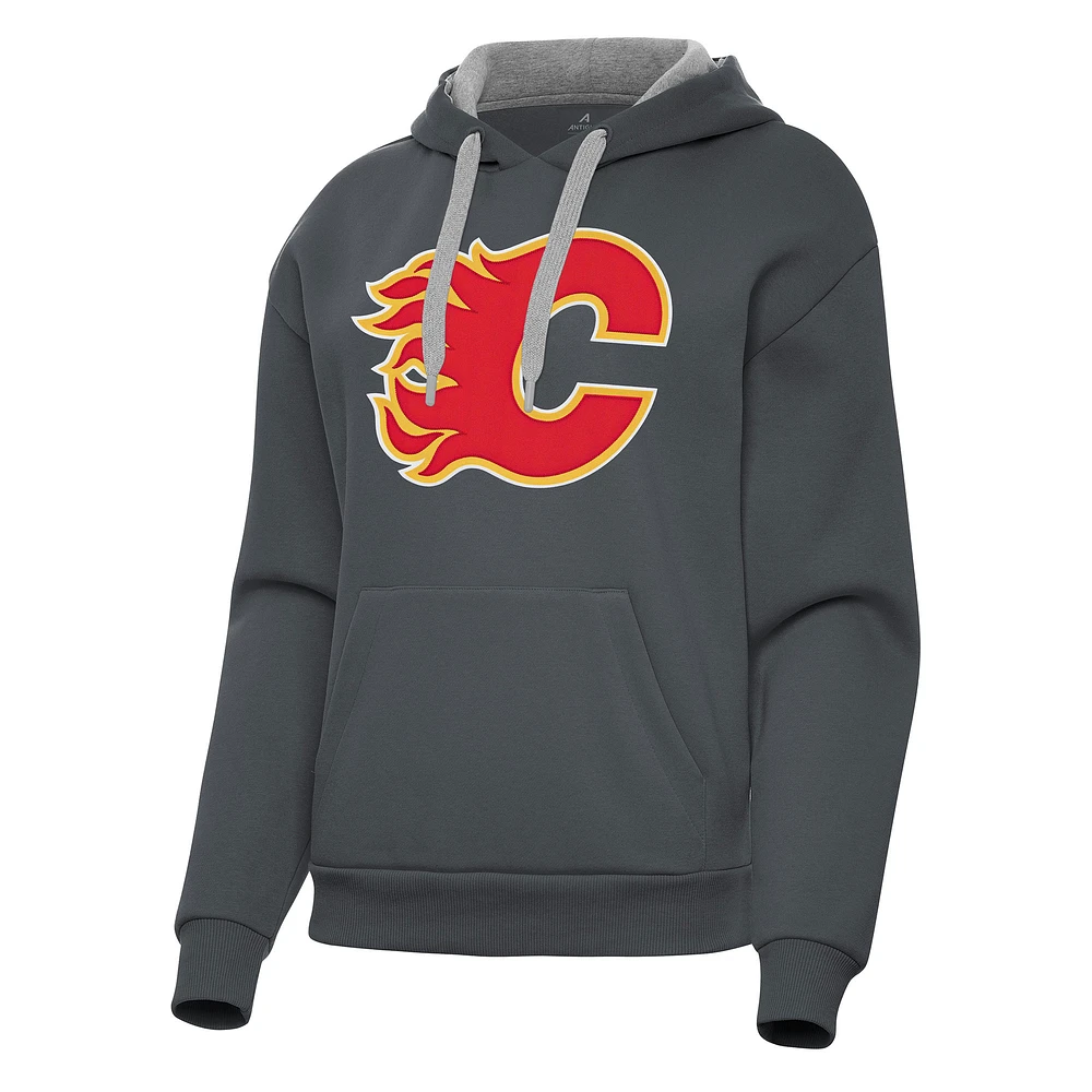 Women's Antigua Charcoal Calgary Flames Victory Pullover Hoodie