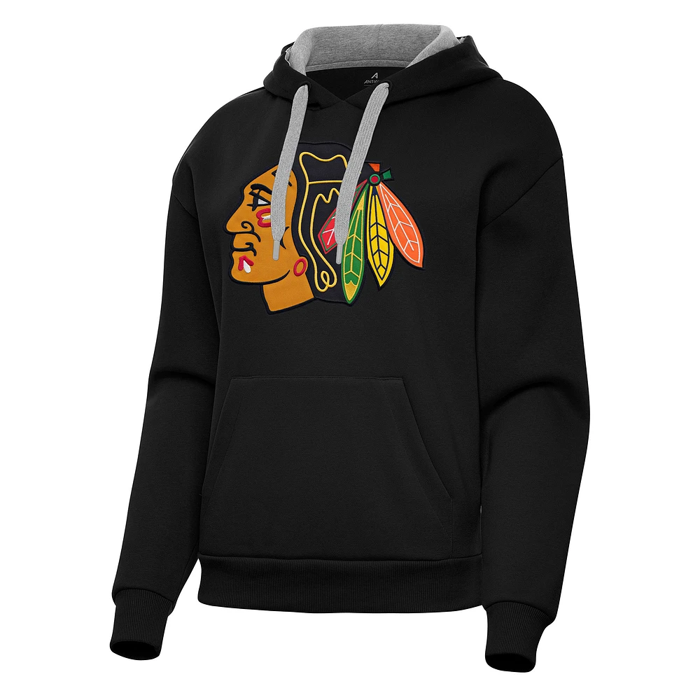 Women's Antigua Black Chicago Blackhawks Victory Pullover Hoodie