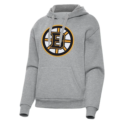 Women's Antigua Heather Gray Boston Bruins Victory Pullover Hoodie