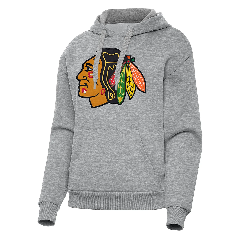 Women's Antigua Heather Gray Chicago Blackhawks Victory Pullover Hoodie