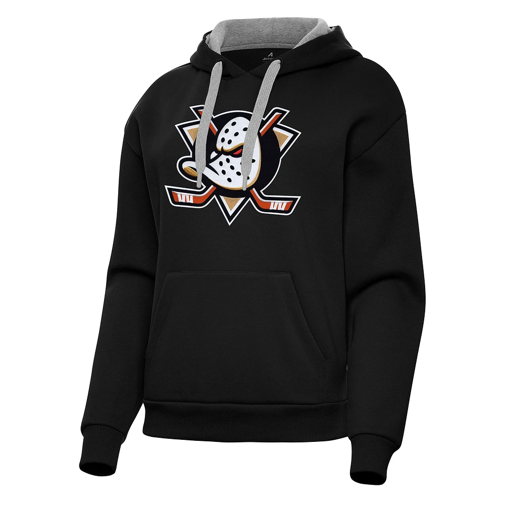 Women's Antigua Black Anaheim Ducks Victory Pullover Hoodie