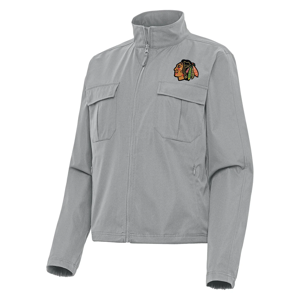 Women's Antigua Gray Chicago Blackhawks Even Par Full-Zip Jacket
