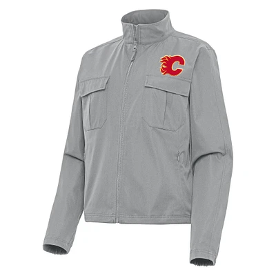 Women's Antigua Gray Calgary Flames Even Par Full-Zip Jacket