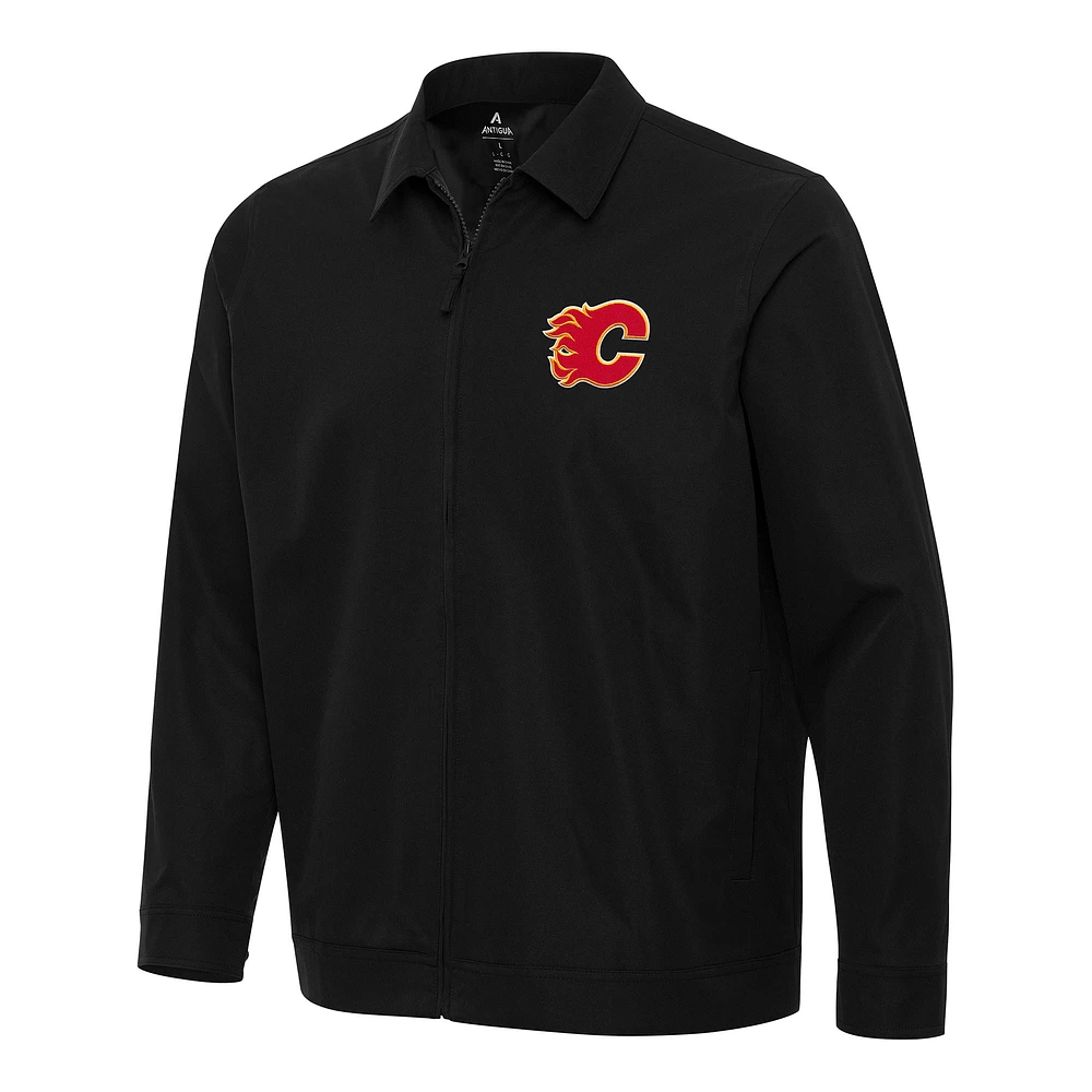 Men's Antigua Black Calgary Flames Pivot Full-Zip Jacket