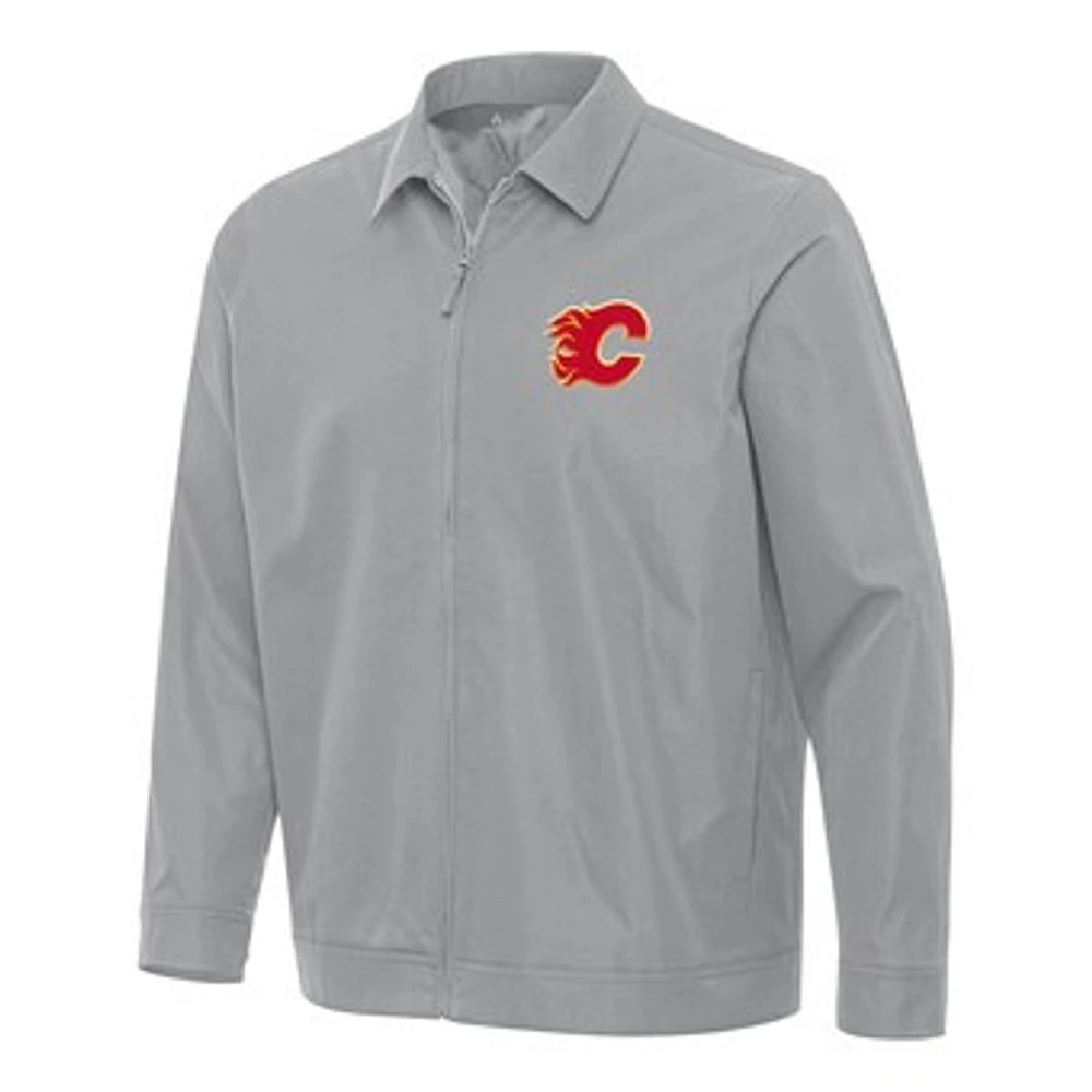 Men's Antigua Gray Calgary Flames Pivot Full-Zip Jacket