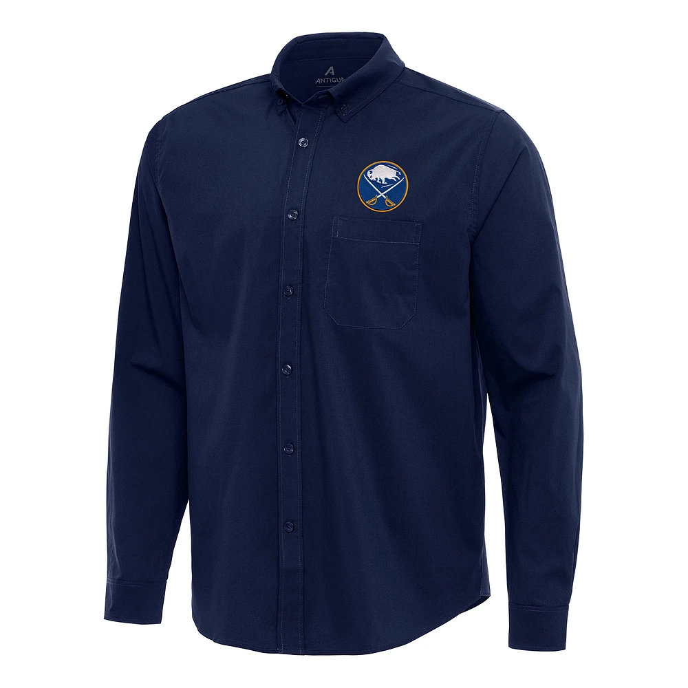 Men's Antigua Navy Buffalo Sabres Flight Woven Tri-Blend Long Sleeve Button-Down Shirt