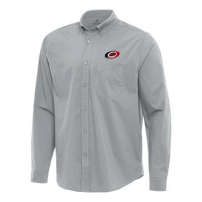 Men's Antigua Gray Carolina Hurricanes Flight Woven Tri-Blend Long Sleeve Button-Down Shirt