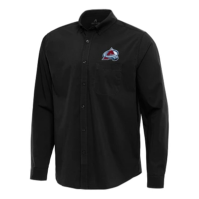 Men's Antigua Black Colorado Avalanche Flight Woven Tri-Blend Long Sleeve Button-Down Shirt