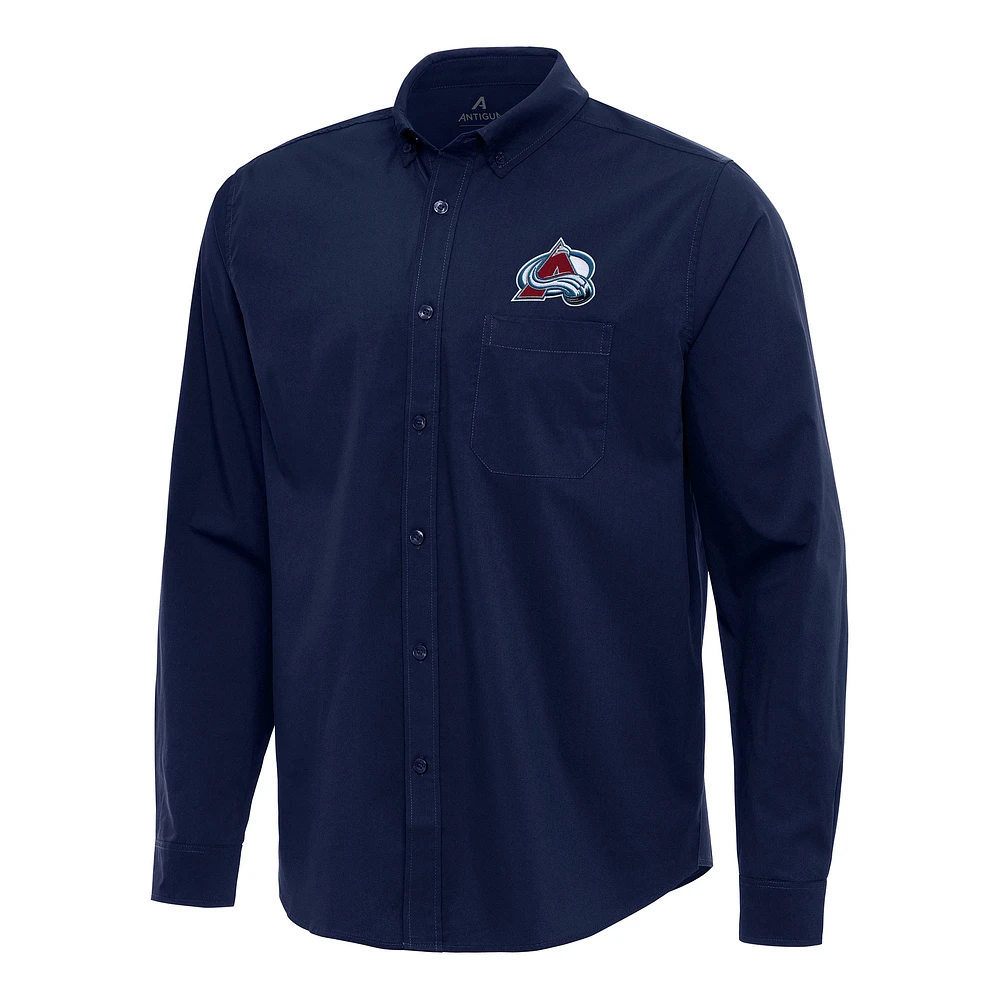 Men's Antigua Navy Colorado Avalanche Flight Woven Tri-Blend Long Sleeve Button-Down Shirt
