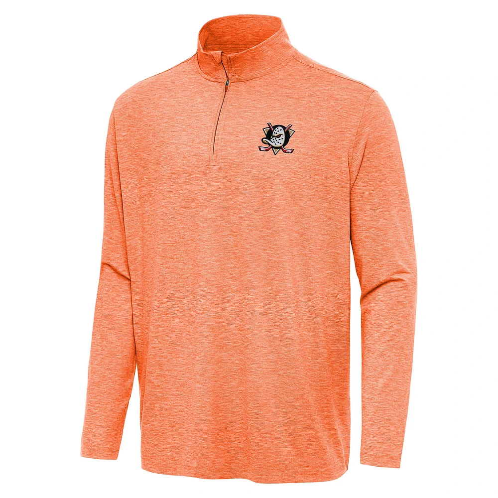 Men's Antigua Heather Orange Anaheim Ducks Hunk Quarter-Zip Top