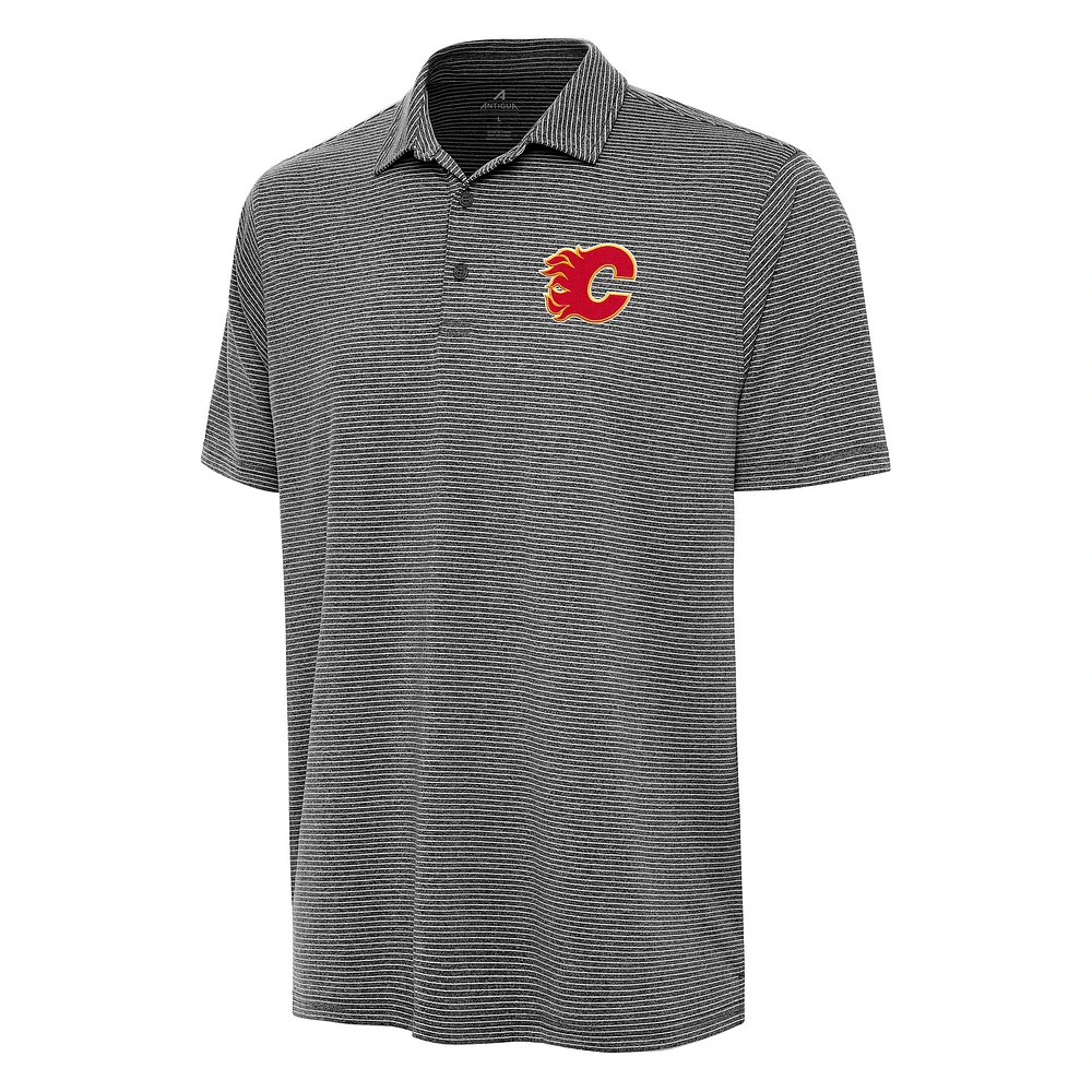 Men's Antigua Heather Black Calgary Flames Scheme Polo