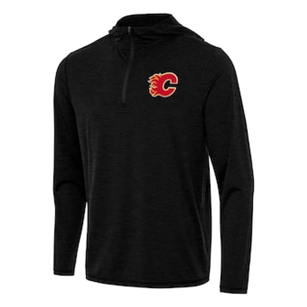 Men's Antigua Heather Black Calgary Flames Tidy Quarter-Zip Hoodie