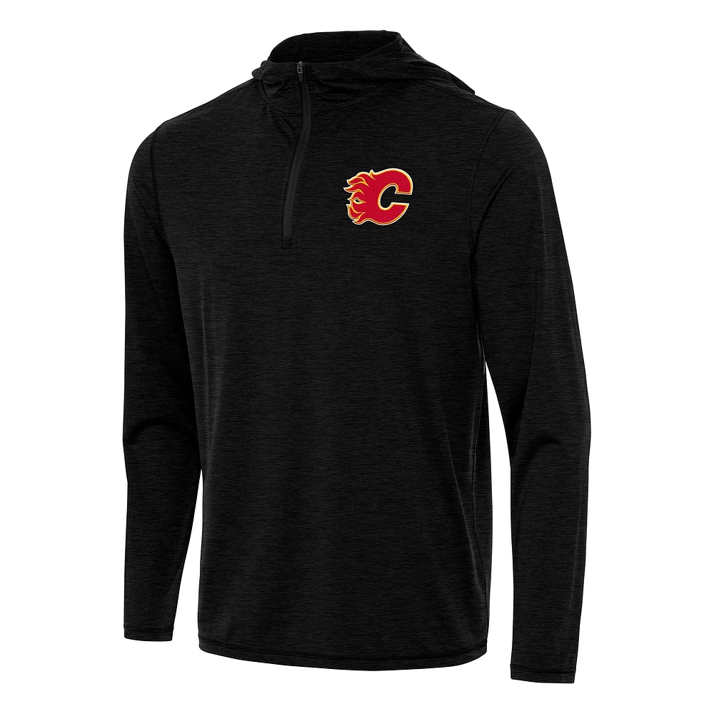 Men's Antigua Heather Black Calgary Flames Tidy Quarter-Zip Hoodie