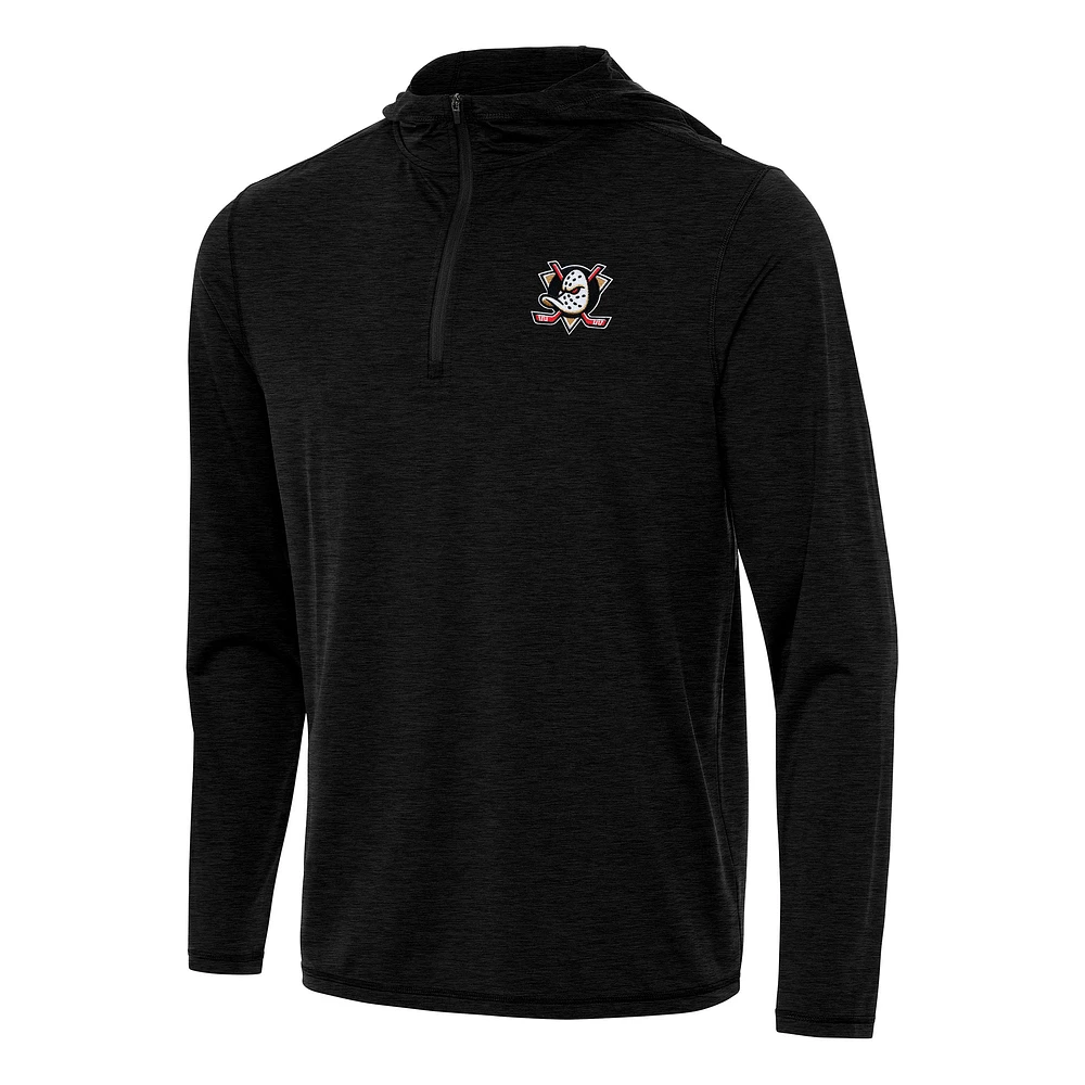 Men's Antigua Heather Black Anaheim Ducks Tidy Quarter-Zip Hoodie
