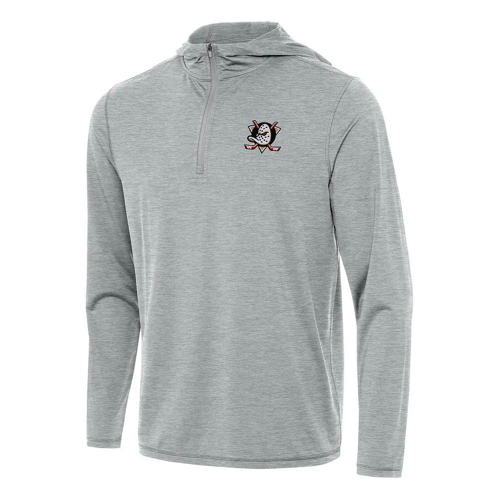 Men's Antigua Heather Gray Anaheim Ducks Tidy Quarter-Zip Hoodie