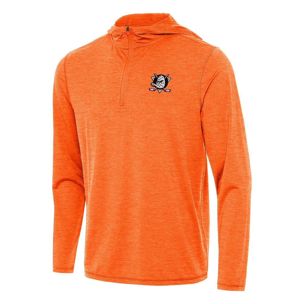 Men's Antigua Heather Orange Anaheim Ducks Tidy Quarter-Zip Hoodie