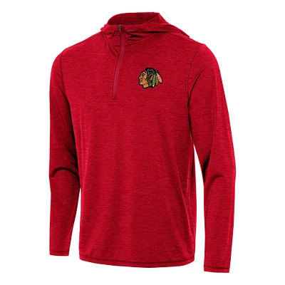 Men's Antigua Heather Red Chicago Blackhawks Tidy Quarter-Zip Hoodie