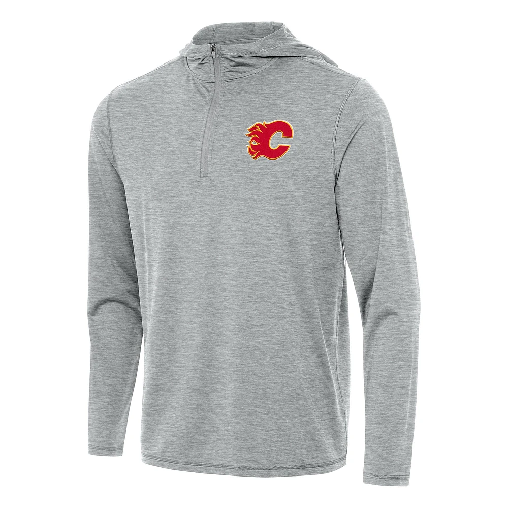 Men's Antigua Heather Gray Calgary Flames Tidy Quarter-Zip Hoodie