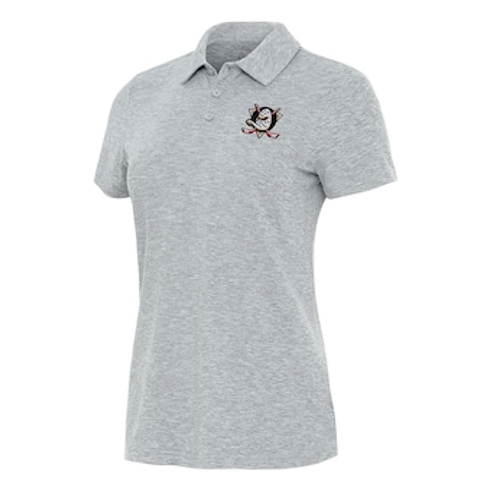 Women's Antigua Heather Gray Anaheim Ducks Matter Polo