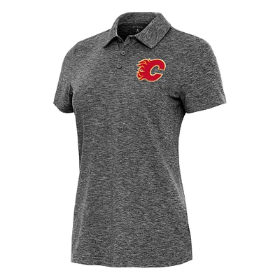 Women's Antigua Heather Black Calgary Flames Matter Polo