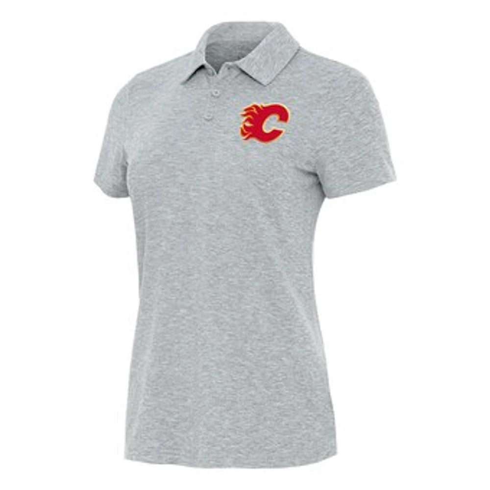Women's Antigua Heather Gray Calgary Flames Matter Polo