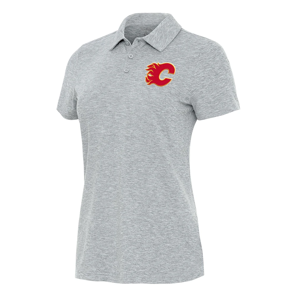 Women's Antigua Heather Gray Calgary Flames Matter Polo
