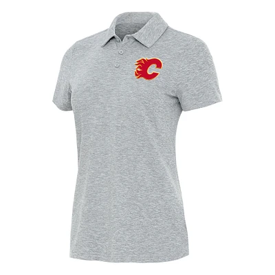 Women's Antigua Heather Gray Calgary Flames Matter Polo