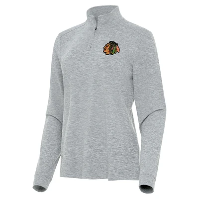 Women's Antigua Heather Chicago Blackhawks Mentor Quarter-Zip Mock Long Sleeve Top