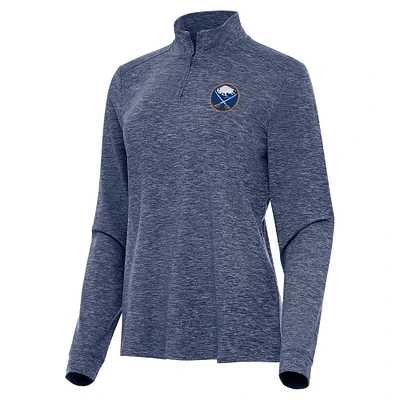 Women's Antigua Heather Navy Buffalo Sabres Mentor Quarter-Zip Mock Long Sleeve Top