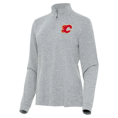 Women's Antigua Heather Gray Calgary Flames Mentor Quarter-Zip Mock Long Sleeve Top