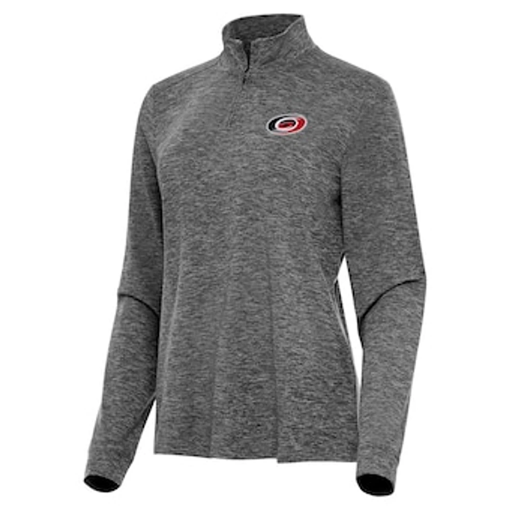 Women's Antigua Heather Black Carolina Hurricanes Mentor Quarter-Zip Mock Long Sleeve Top
