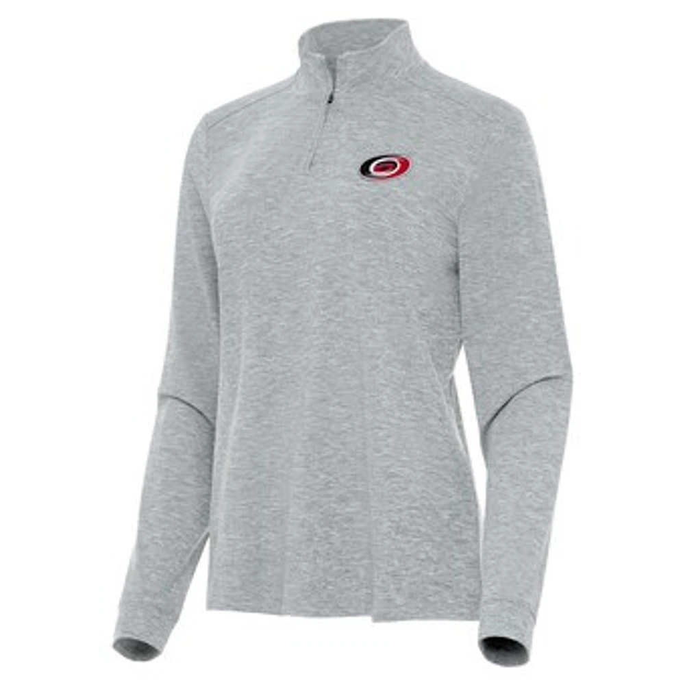 Women's Antigua Heather Gray Carolina Hurricanes Mentor Quarter-Zip Mock Long Sleeve Top