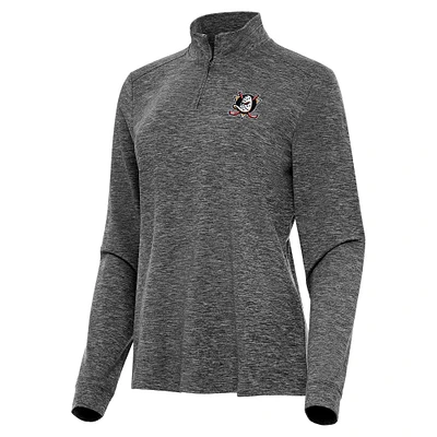 Women's Antigua Heather Black Anaheim Ducks Mentor Quarter-Zip Mock Long Sleeve Top