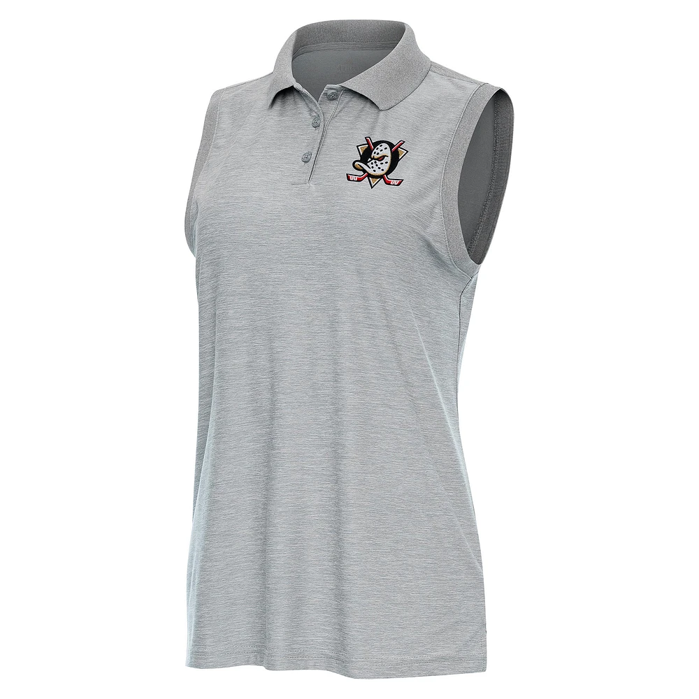 Women's Antigua Heather Gray Anaheim Ducks Recap Sleeveless Polo