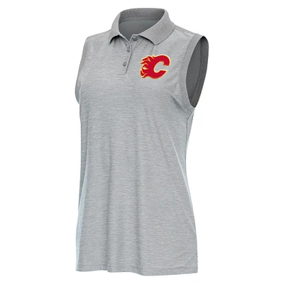 Women's Antigua Heather Gray Calgary Flames Recap Sleeveless Polo